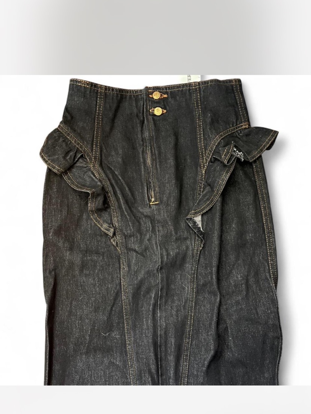 Alberta Ferretti High-Rise Black Denim Jeans with Ruffle Accents